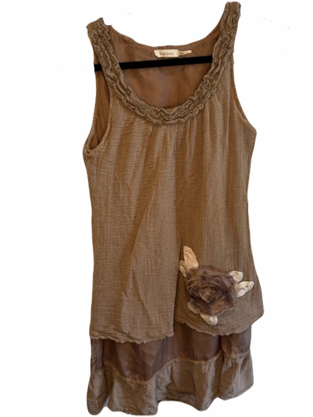 Boho Floral Appliqué Gauzey Dress Top from Blue Bird. Size Medium